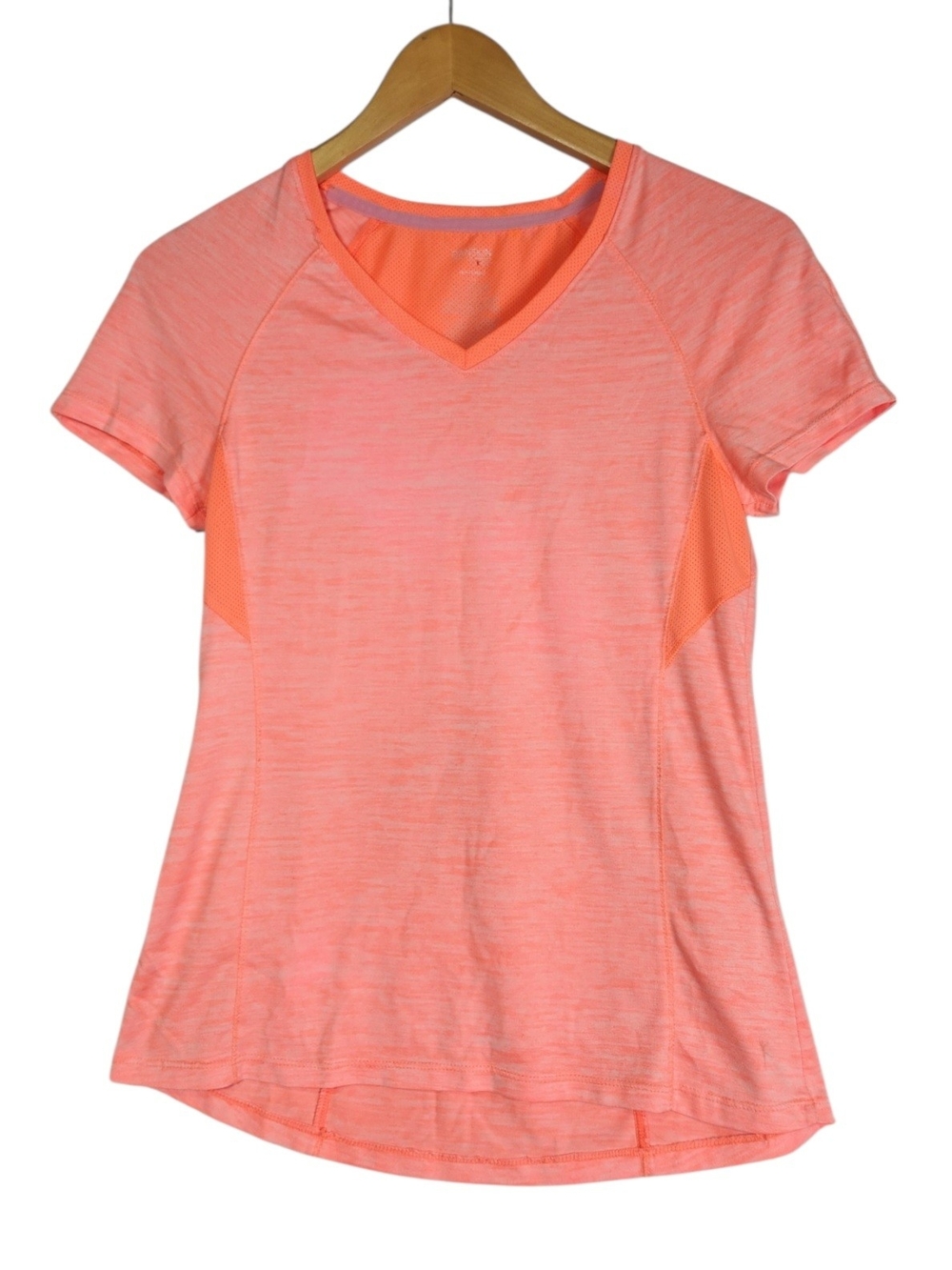 Danskin Now Women's Small Semi-Fitted Athletic Top Coral Heather Mesh V Neck